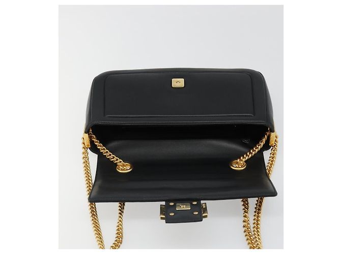 Borsa a tracolla FENDI baguette con catena in pelle nera e oro Auth yk20513SAV Nero D'oro - vista 20