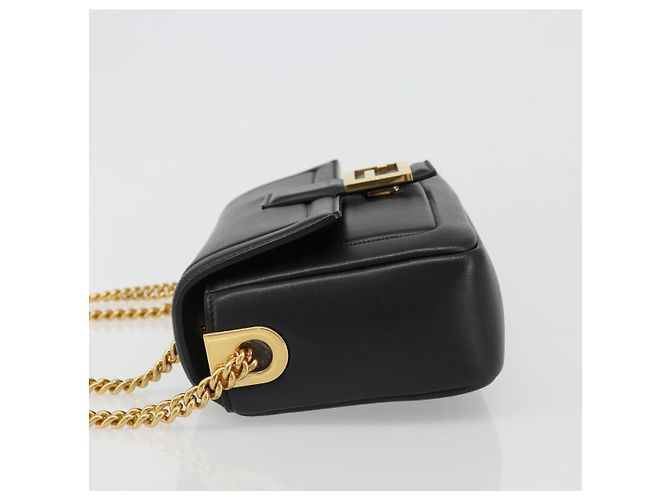 Borsa a tracolla FENDI baguette con catena in pelle nera e oro Auth yk20513SAV Nero D'oro - vista 4