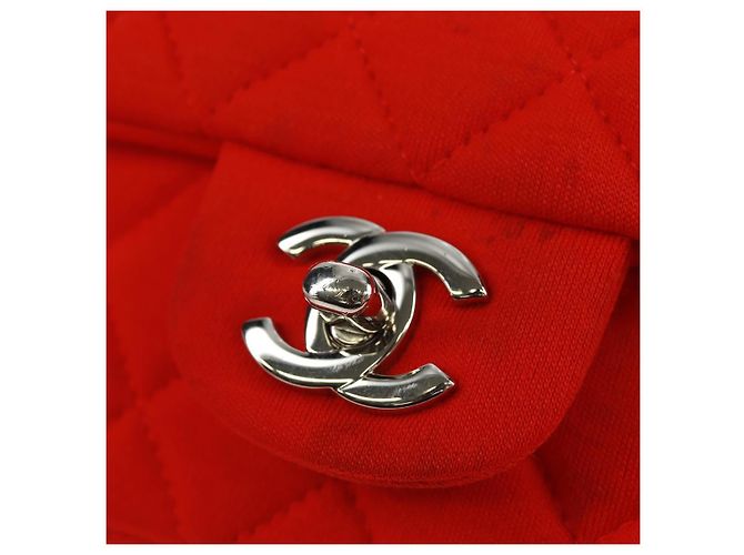Borsa a tracolla CHANEL Matelasse 20 con catena in cotone rosso e CC argento Auth 167964SAV - vista 16