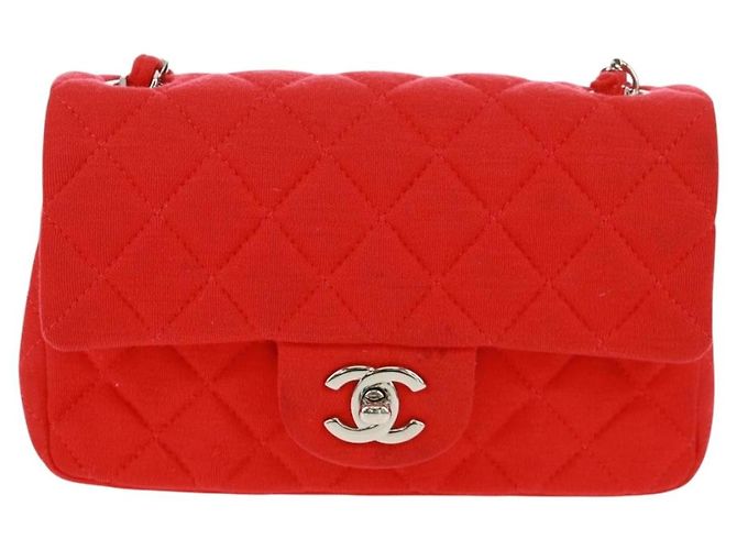 Borsa a tracolla CHANEL Matelasse 20 con catena in cotone rosso e CC argento Auth 167964SAV - vista 2