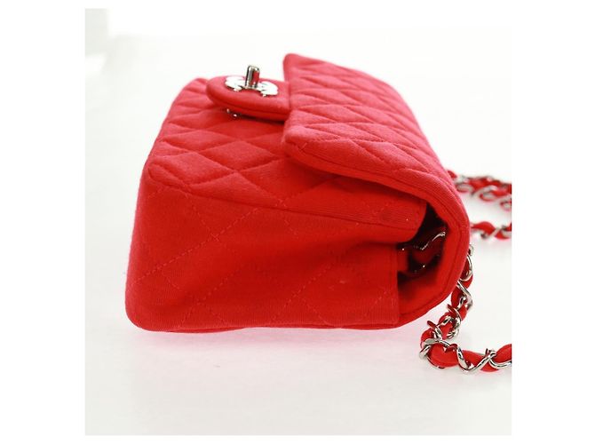 Borsa a tracolla CHANEL Matelasse 20 con catena in cotone rosso e CC argento Auth 167964SAV - vista 7