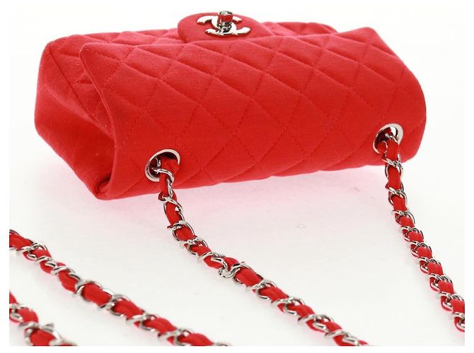 Borsa a tracolla CHANEL Matelasse 20 con catena in cotone rosso e CC argento Auth 167964SAV - vista 8