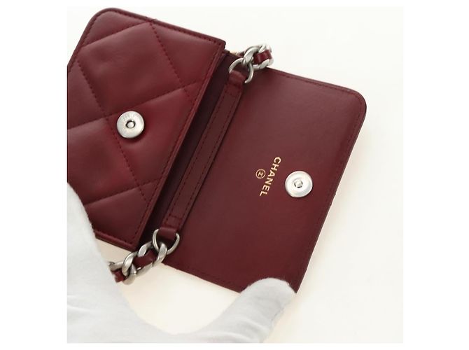 Bolso de hombro CHANEL Matelasse de piel de becerro plateada Bordeaux CC Auth 187570V Plata Burdeos - vista 18