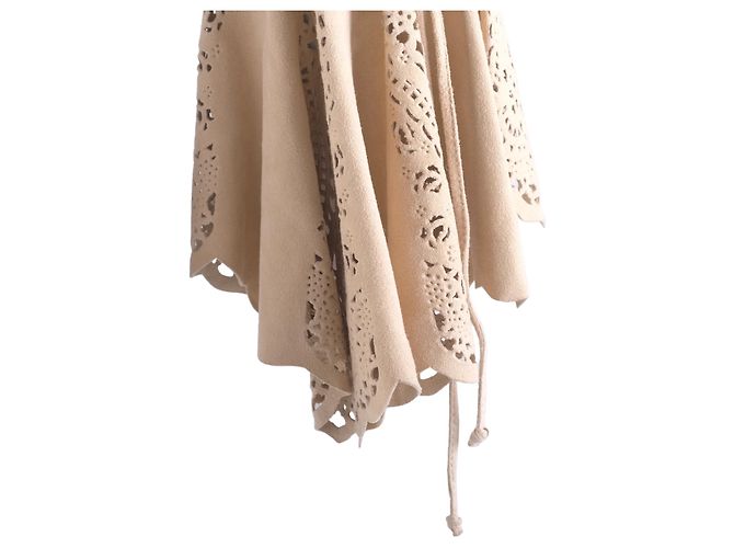 Roberto Cavalli Bluse aus beigem Wildleder mit Spitzenbesatz und Bindevorderseite - Ansicht 4