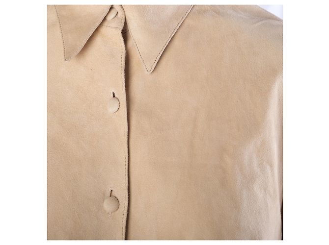 Roberto Cavalli Bluse aus beigem Wildleder mit Spitzenbesatz und Bindevorderseite - Ansicht 5