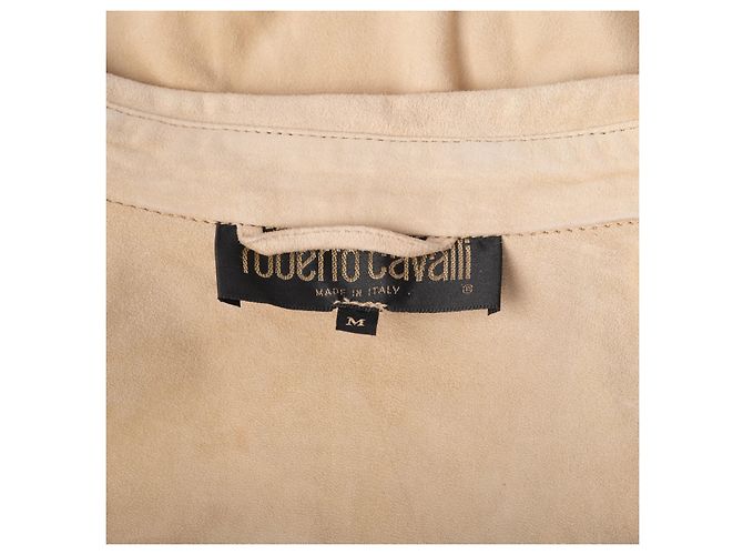 Roberto Cavalli Bluse aus beigem Wildleder mit Spitzenbesatz und Bindevorderseite - Ansicht 9