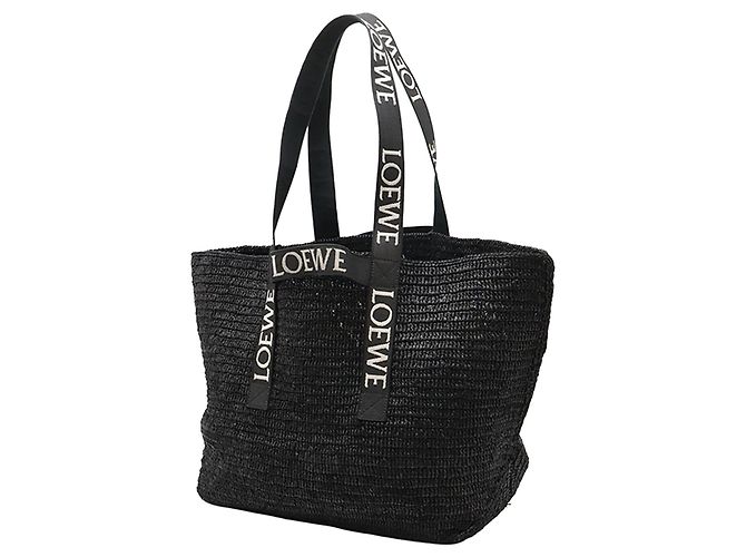 Shopper tote LOEWE in rafia nera Nero - vista 2
