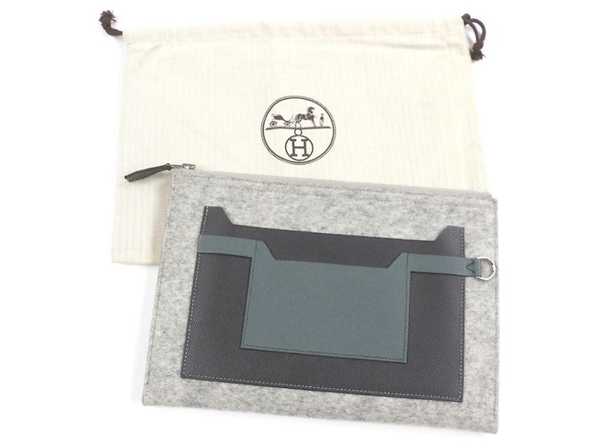 Borsa a pochette Hermès Toodoo 29 in Epsom e feltro grigio - vista 9