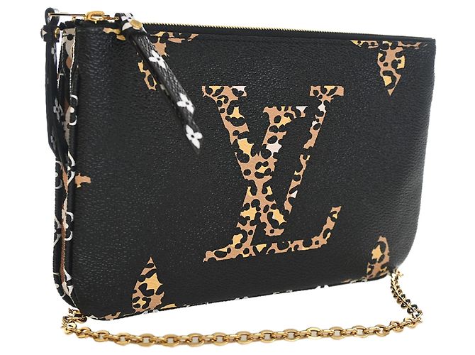 Bolsa Tiracolo Louis Vuitton Monogram Giant Jungle Double Zip Pochette Preta Preto - vista 3