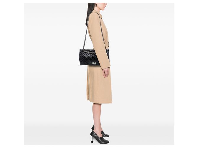 Borsa a tracolla Chanel Reissue 2.55 Double Flap 227 in pelle di vitello matelassé nera Nero - vista 6