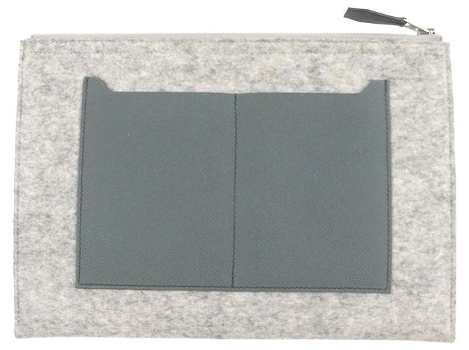 Borsa a pochette Hermès Toodoo 29 in Epsom e feltro grigio - vista 2