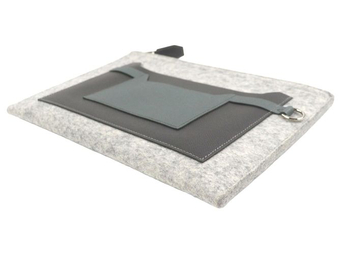 Borsa a pochette Hermès Toodoo 29 in Epsom e feltro grigio - vista 3