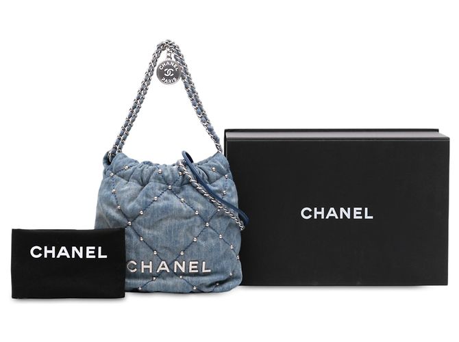 Borsa Chanel Mini Denim Studded 22 Blu - vista 7