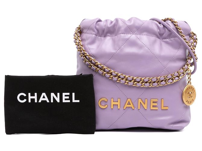 Borsa Chanel Mini 22 in vitello lucido viola Porpora - vista 7