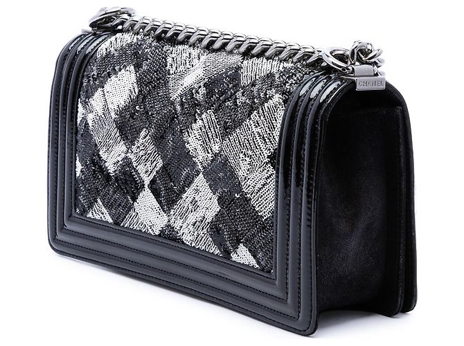 Borsa a tracolla Chanel Boy Flap Old Medium in paillettes e vernice nera Nero - vista 2