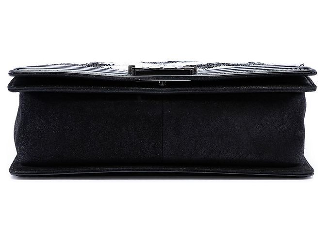 Borsa a tracolla Chanel Boy Flap Old Medium in paillettes e vernice nera Nero - vista 3
