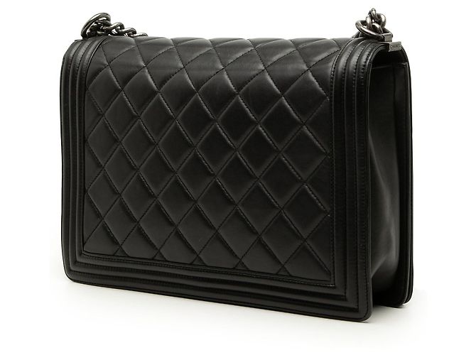 Borsa a tracolla Chanel Boy Flap Large in pelle d'agnello matelassé nera Nero - vista 2