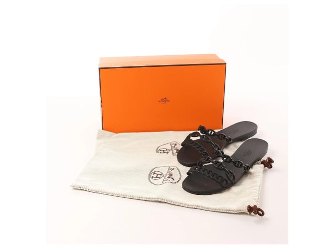 Hermès Sandali HERMES Rivage in gomma neri, Taglia 36 EU Nero - vista 10