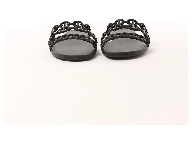Hermès Sandali HERMES Rivage in gomma neri, Taglia 36 EU Nero - vista 11