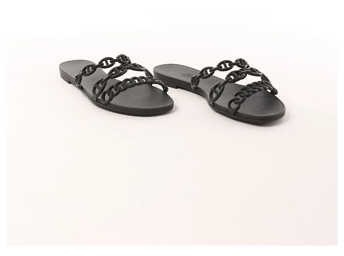 Hermès Sandali HERMES Rivage in gomma neri, Taglia 36 EU Nero - vista 2