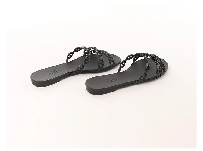 Hermès Sandali HERMES Rivage in gomma neri, Taglia 36 EU Nero - vista 6