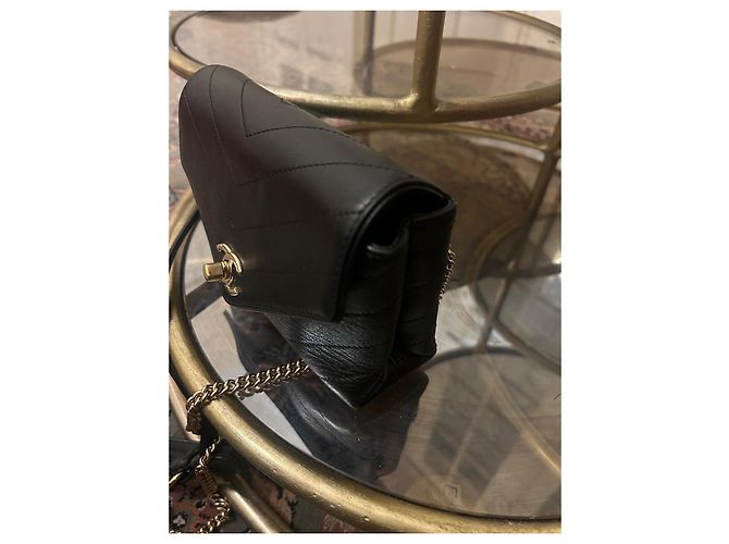 Borsa a tracolla Chanel Chevron in pelle nera Nero - vista 11