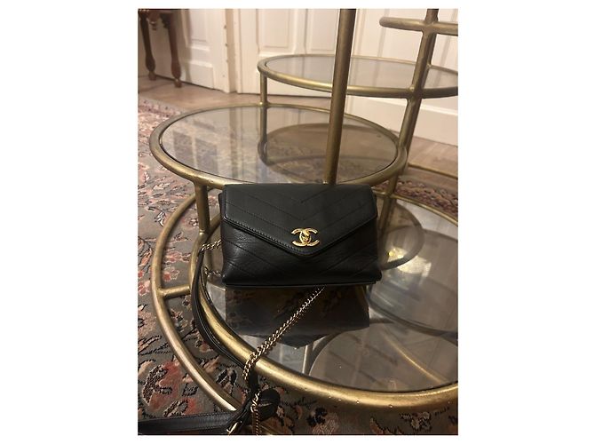 Borsa a tracolla Chanel Chevron in pelle nera Nero - vista 14