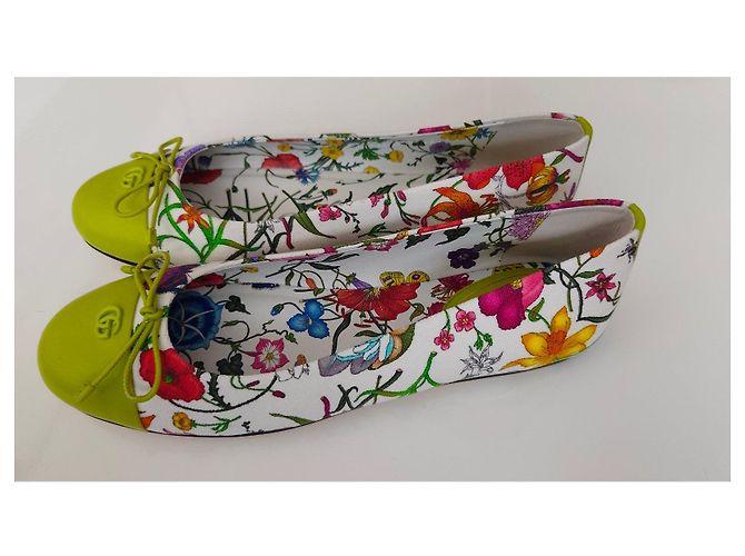 Bailarinas Gucci de lona con estampado floral Blanco Multicolor Verde - vista 10