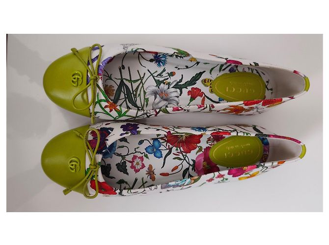 Bailarinas Gucci de lona con estampado floral Blanco Multicolor Verde - vista 12