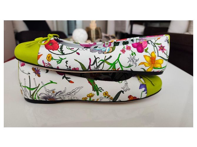 Bailarinas Gucci de lona con estampado floral Blanco Multicolor Verde - vista 3