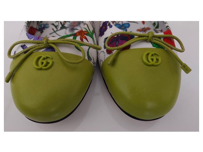 Bailarinas Gucci de lona con estampado floral Blanco Multicolor Verde - vista 4