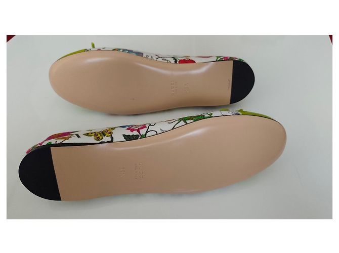 Bailarinas Gucci de lona con estampado floral Blanco Multicolor Verde - vista 7
