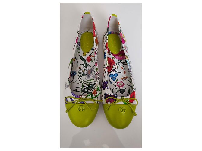 Bailarinas Gucci de lona con estampado floral Blanco Multicolor Verde - vista 9