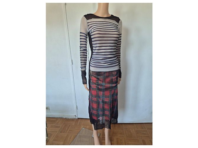 Jean Paul Gaultier langes Kleid Schwarz Weiß Rot Blau - Ansicht 6