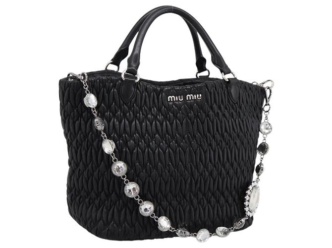 Borsa Shopper Miu Miu Matelassé in Pelle Large Nero - vista 3