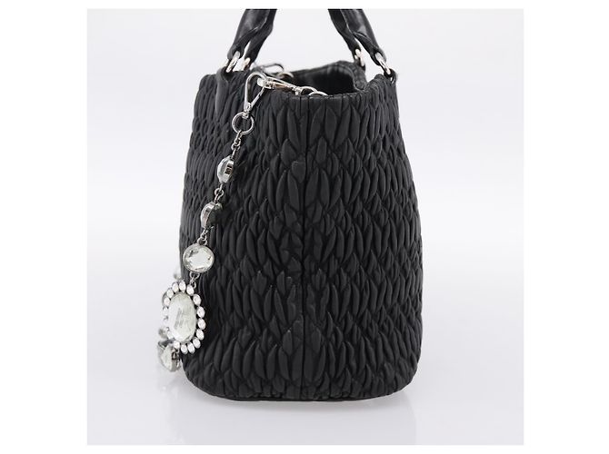 Borsa Shopper Miu Miu Matelassé in Pelle Large Nero - vista 6