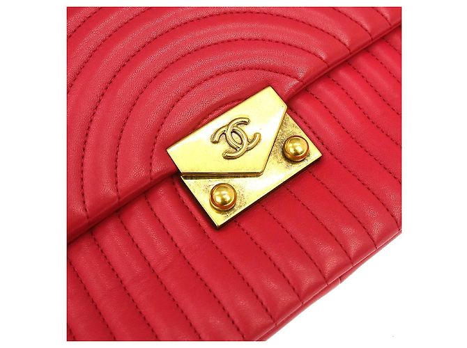 Chanel Surpique Chevron CC Flap Quilted Lambskin Medium Rosso - vista 5