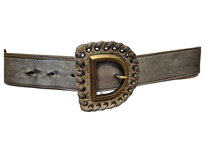 Cinto Christian Dior em couro prateado e python Impressão em python Metálico Hardware prateado - vista 2