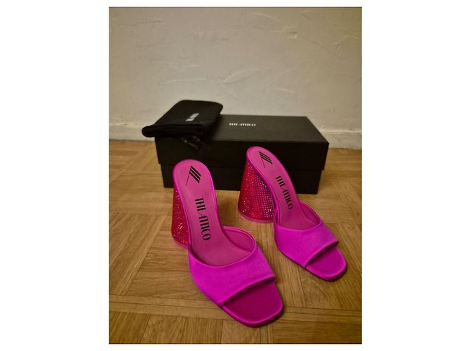Autre Marque Pink satin and rhinestone stiletto sandals - view 2