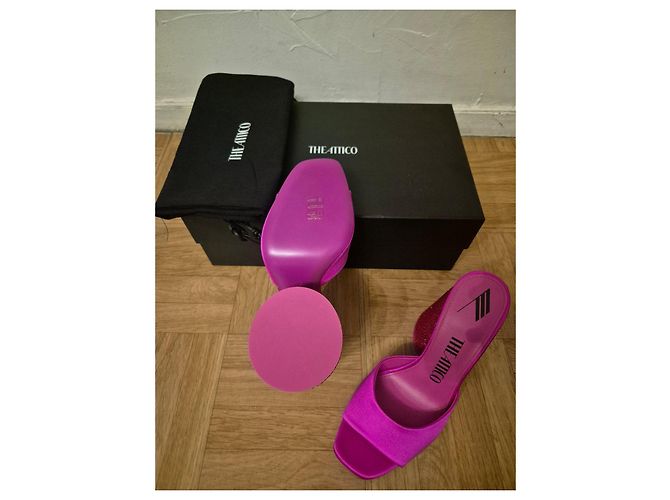 Autre Marque Pink satin and rhinestone stiletto sandals - view 3