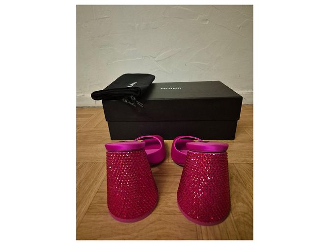 Autre Marque Pink satin and rhinestone stiletto sandals - view 4