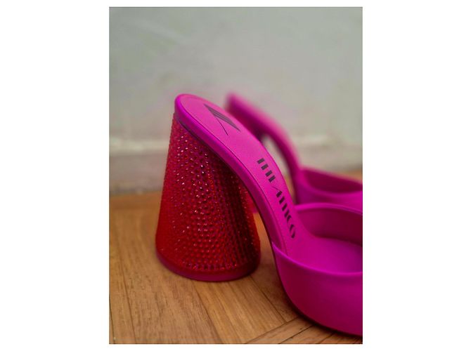 Autre Marque Pink satin and rhinestone stiletto sandals - view 5