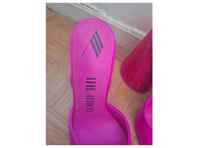 Autre Marque Pink satin and rhinestone stiletto sandals - view 6