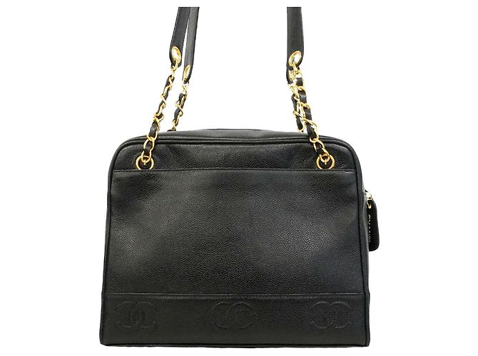 Chanel Triple Coco Shopper aus Kaviarleder Schwarz - Ansicht 11