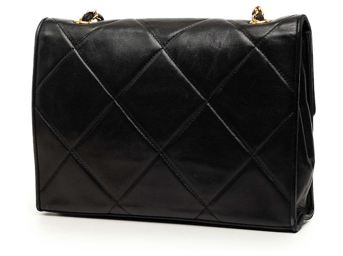 Schwarze Chanel CC gesteppte Lammleder Umhängetasche mit Kette - Ansicht 2