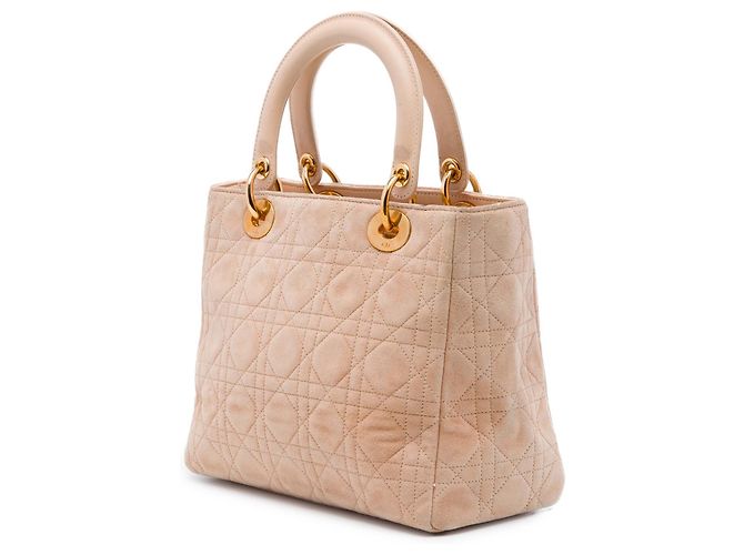 Borsa Lady Dior Medium in camoscio Cannage rosa - vista 2