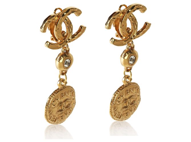 Gabrielle Chanel Gold-Plated Vintage Strass CC Medallion Ohrringe - Ansicht 2
