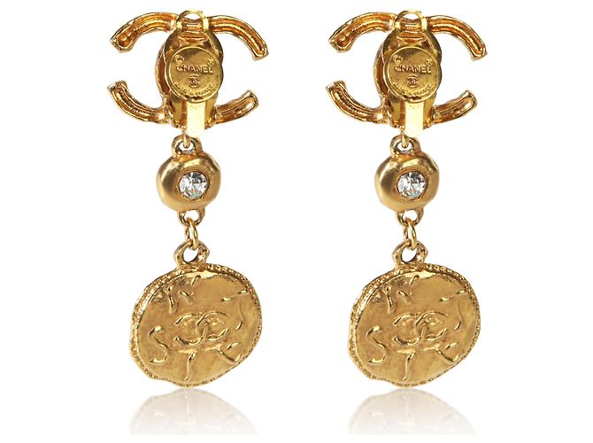 Gabrielle Chanel Gold-Plated Vintage Strass CC Medallion Ohrringe - Ansicht 3