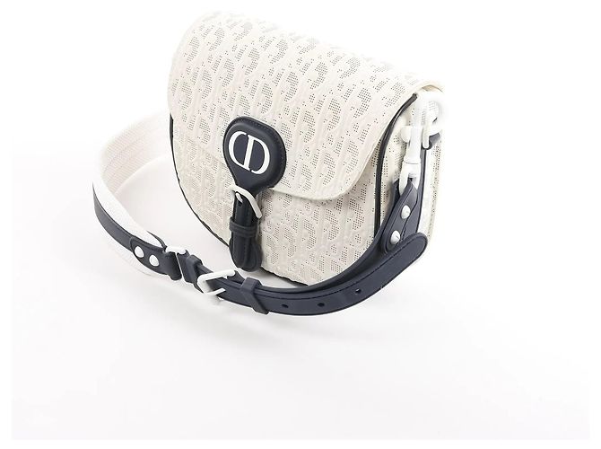 Borsa a tracolla Dior Bobby Small Oblique in pelle Bianco x Blu Navy Beige - vista 2