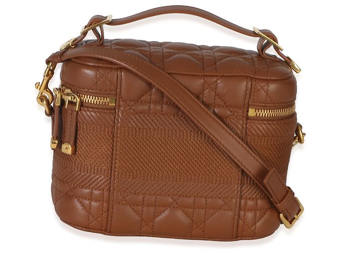 Christian Dior Vanity Small DiorTravel in pelle d'agnello Cannage marrone - vista 2
